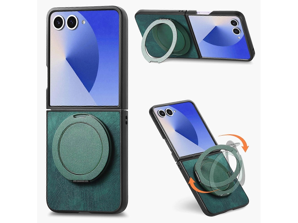 Capa De Celular Retrô Em Couro Com Suporte Giratório Redondo Para Samsung Galaxy Z Flip7 5g