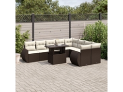 Vidaxl 10 Pcs Conj. Sofás Jardim com Almofadões Vime Pe Castanho
