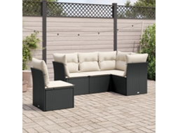 Vidaxl 5 Pcs Conjunto Sofás De Jardim Com Almofadões Vime Pe Preto