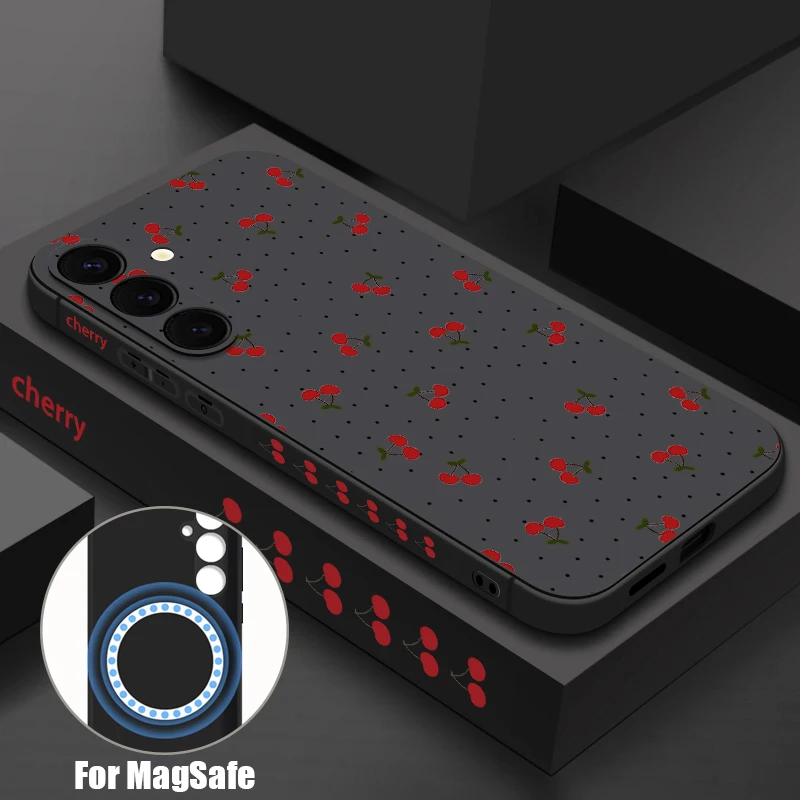 Capa Magnética Preta Para Samsung Galaxy S22 Cherry Com Carregamento Sem Fio Magsafe.