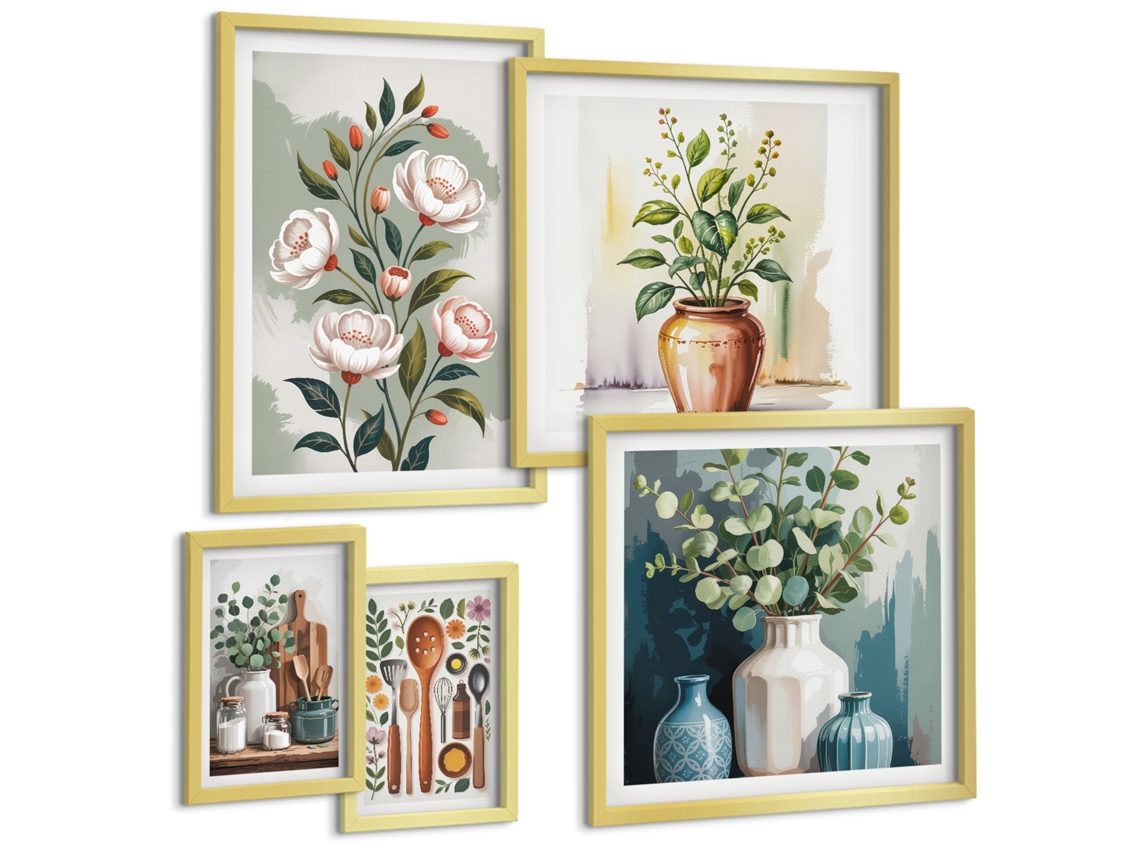 Conjunto De Pinturas Decorações Vegetais Estilosas De Cozinha Espelharte (5 Peças)