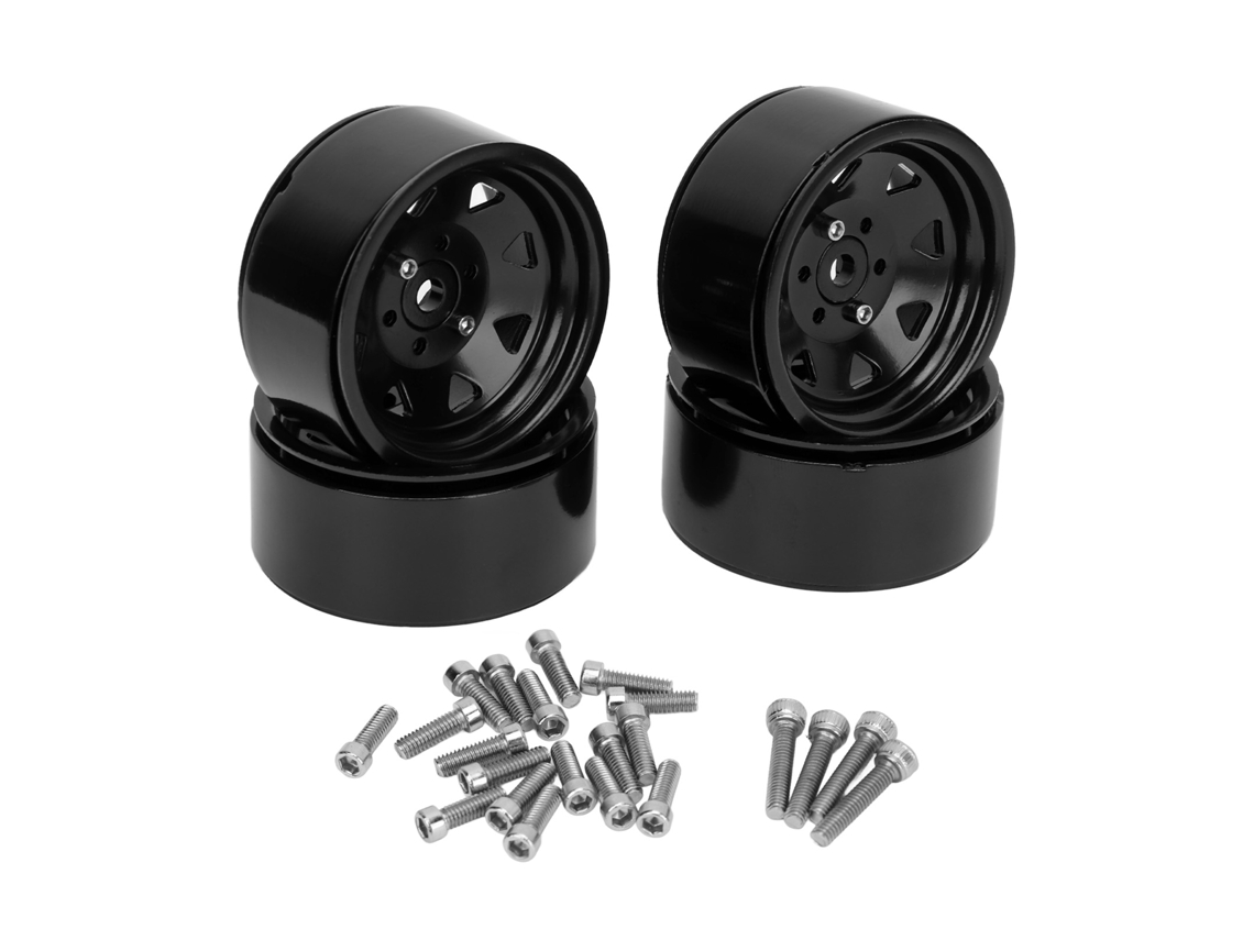 Mali conjunto de 4 Aros Rc de 1.9in Aço/zinco com 8 Raios para Axial Scx10 Scx10 Ii Scx10 Iii Preto