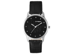 Relógio Synoke preto à prova d'água, moderno, para homens e mulheres, com pulseira de couro ajustável.