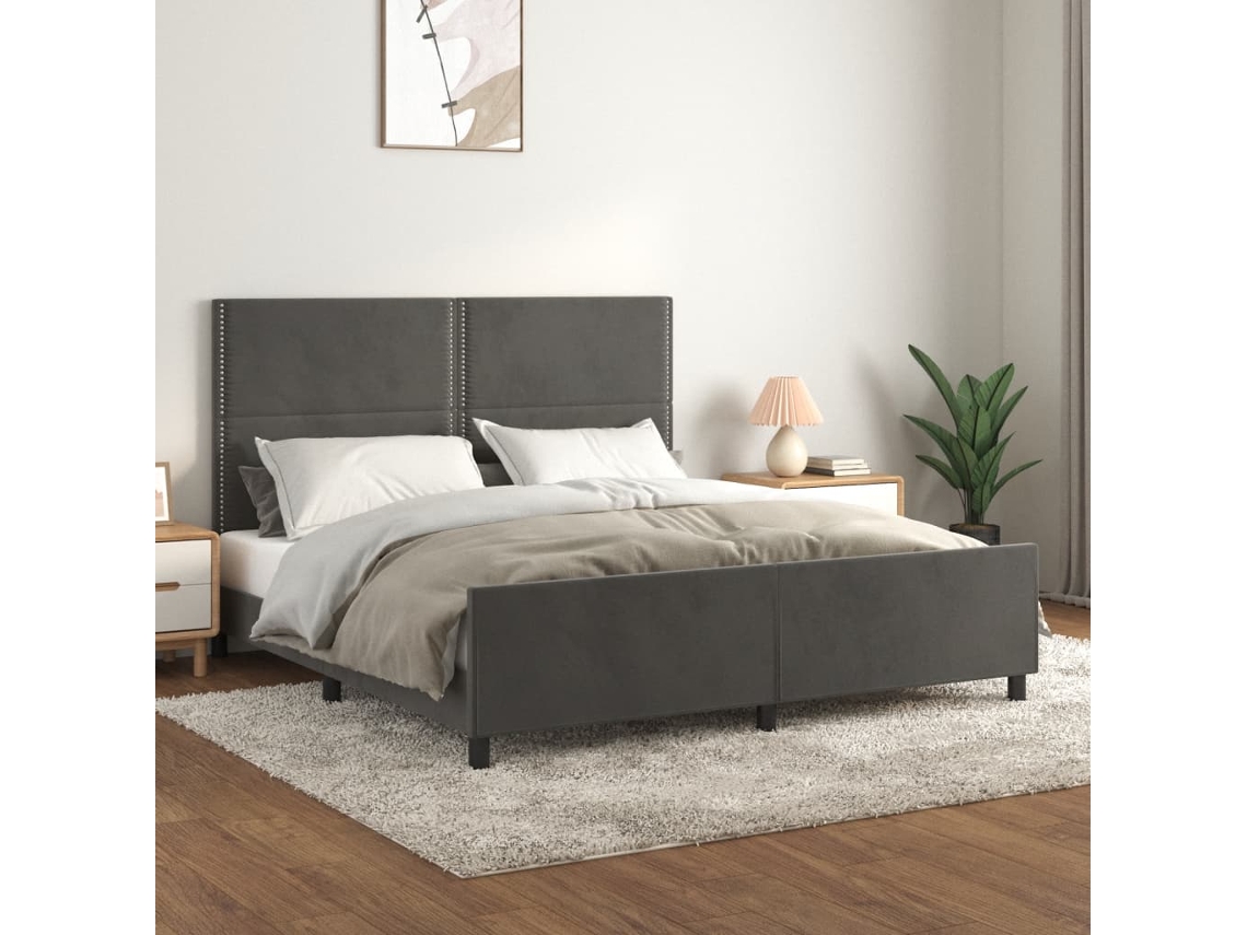 Estrutura De Cama Sem Colchão 160x200 Cm Veludo Cinzento-escuro