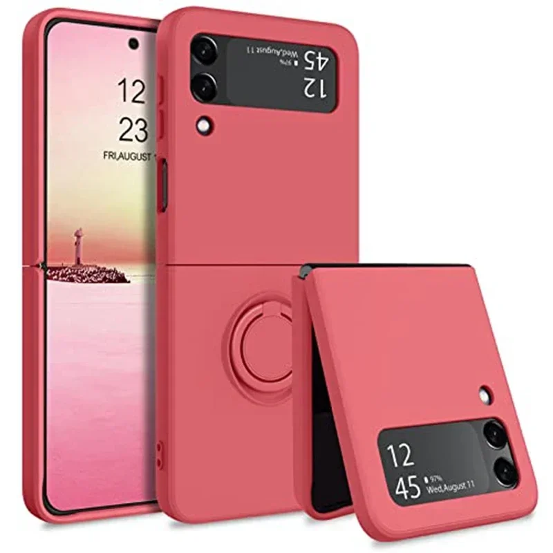 (fushia, Galaxy Z Flip4) Capa Protetora De Silicone Líquido, Anti-choque E Antiderrapante, Suporte De Anel, Material Tpu Macio