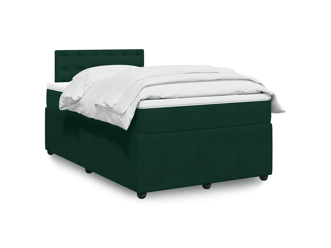 Vidaxl Cama Boxspring Com Colchão 120x190 Cm Veludo Verde-escuro