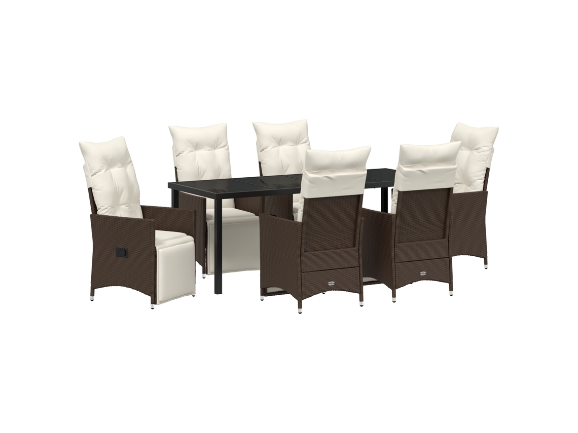 Conjunto 7 Conjunto De Jantar Para Jardim Vidaxl Castanho Vime Pe (200 X 80 X 73 Cm)