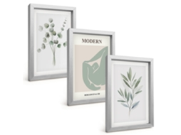 Galeria De Pinturas Muraismotivos Florais Em Folhagem Moldura Prateada Fotos Para O Escritório Espelharte (3 Peças 20x30 Cm)