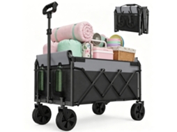 Carrinho De Transporte Dobrável 100kg Preto, 100l, Rodas 360°, Pega Ajustável, Carrinho De Compras, Camping E Jardim
