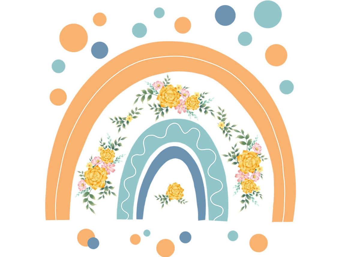 Adesivos Arco-Íris e Flores Decoração Boho para Quarto Infantil RNEMITERY