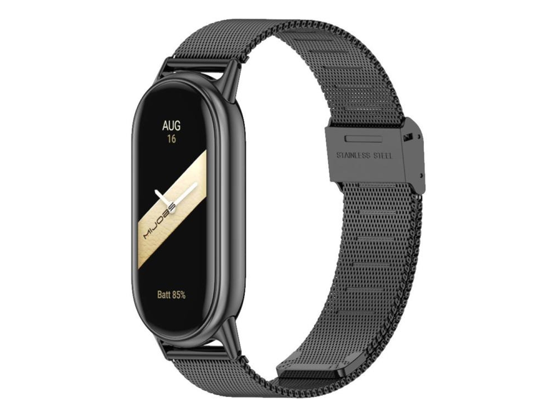 Bracelete Para Xiaomi Smart Band 10/9/8 Nfc - Milan Metal - Fivela Integrada E Relevo Preta