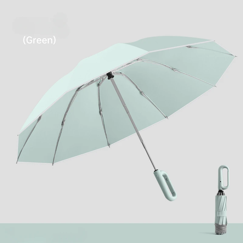 (verde 10k) Guarda-chuva Dobrável Automático Invertido, Resistente Ao Vento E Seguro, Com Faixas Refletoras.