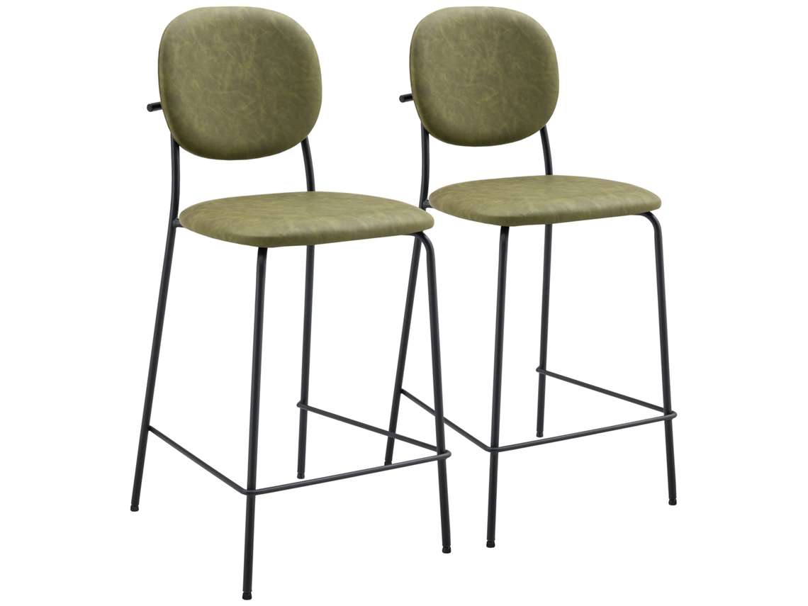 Lote de 2 Banquetas de Bar Edmond em Poliéster Verde Happy Garden