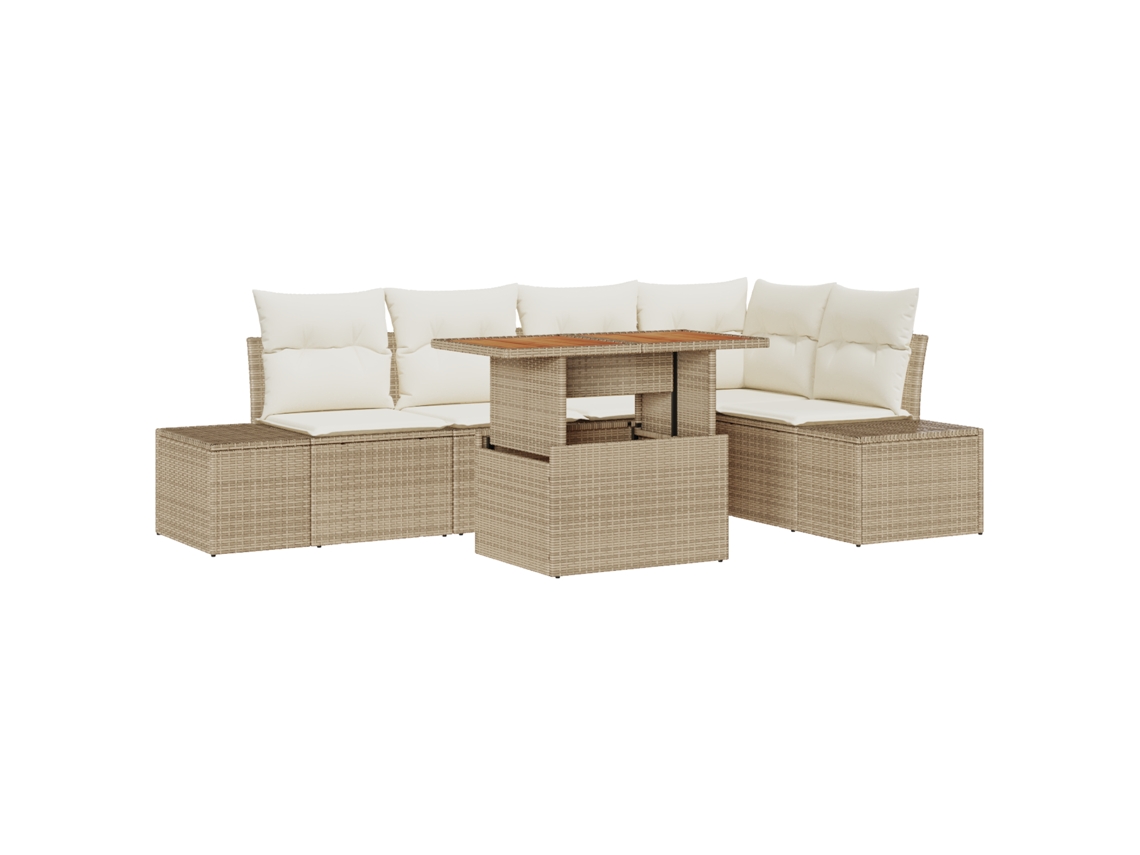 Conjunto 6 Conjunto De Sofá De Jardim Vidaxl Bege Vime Pe (100 X 55 X 73 Cm)