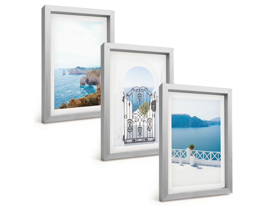 Pinturas Murais Modernasarquitetura Marítima Grécia Moldura Prateada Fotos Para O Corredor Espelharte (3 Peças 20x30 Cm)