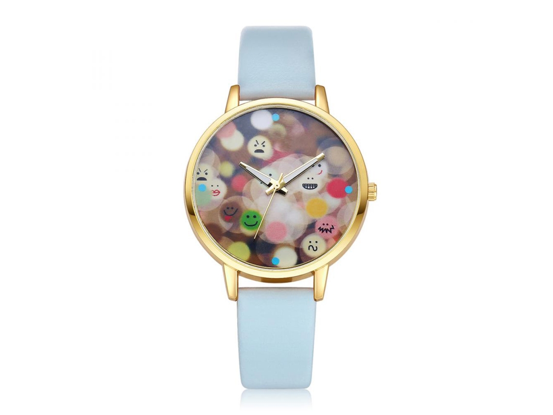 Reloj De Pareja De Cuero Pu Con Dial Redondo Y Patrón Cartoon Azul Cielo