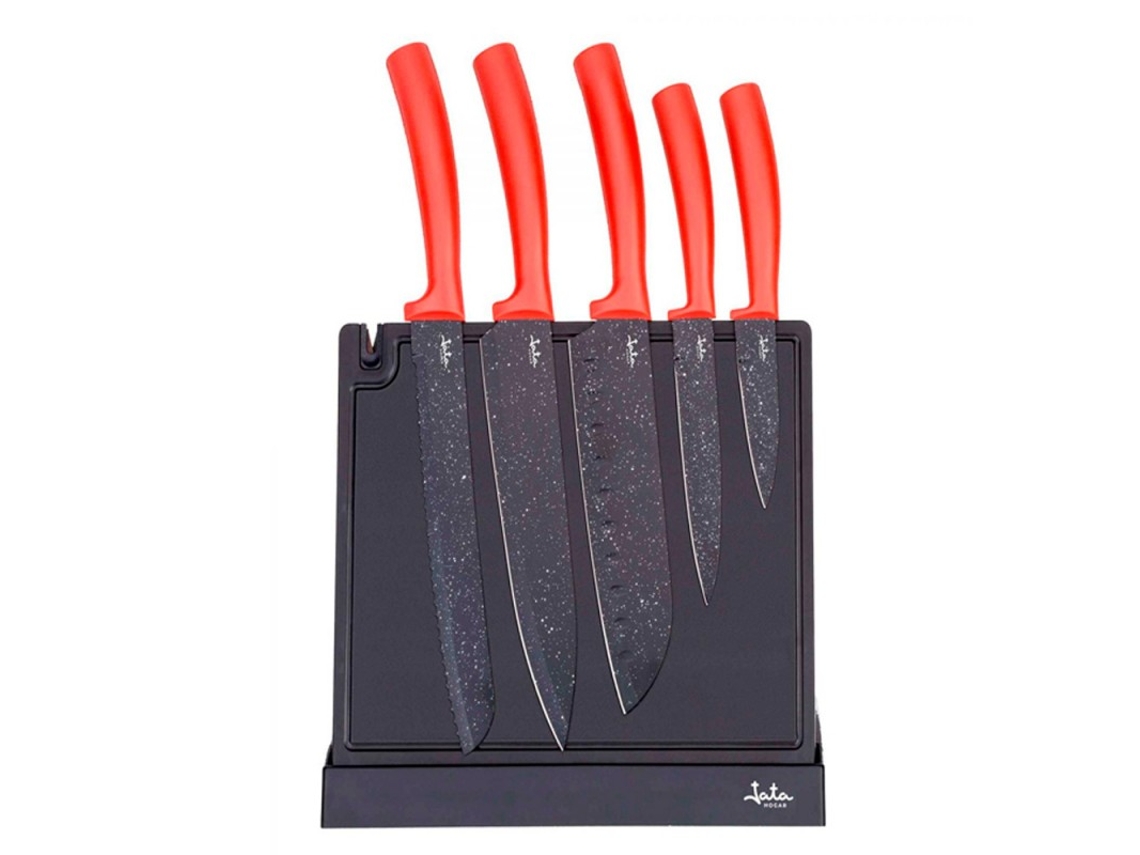 Conjunto de 5 Facas de Cozinha JATA Hacc4502 Cozinha Tábua Suporte