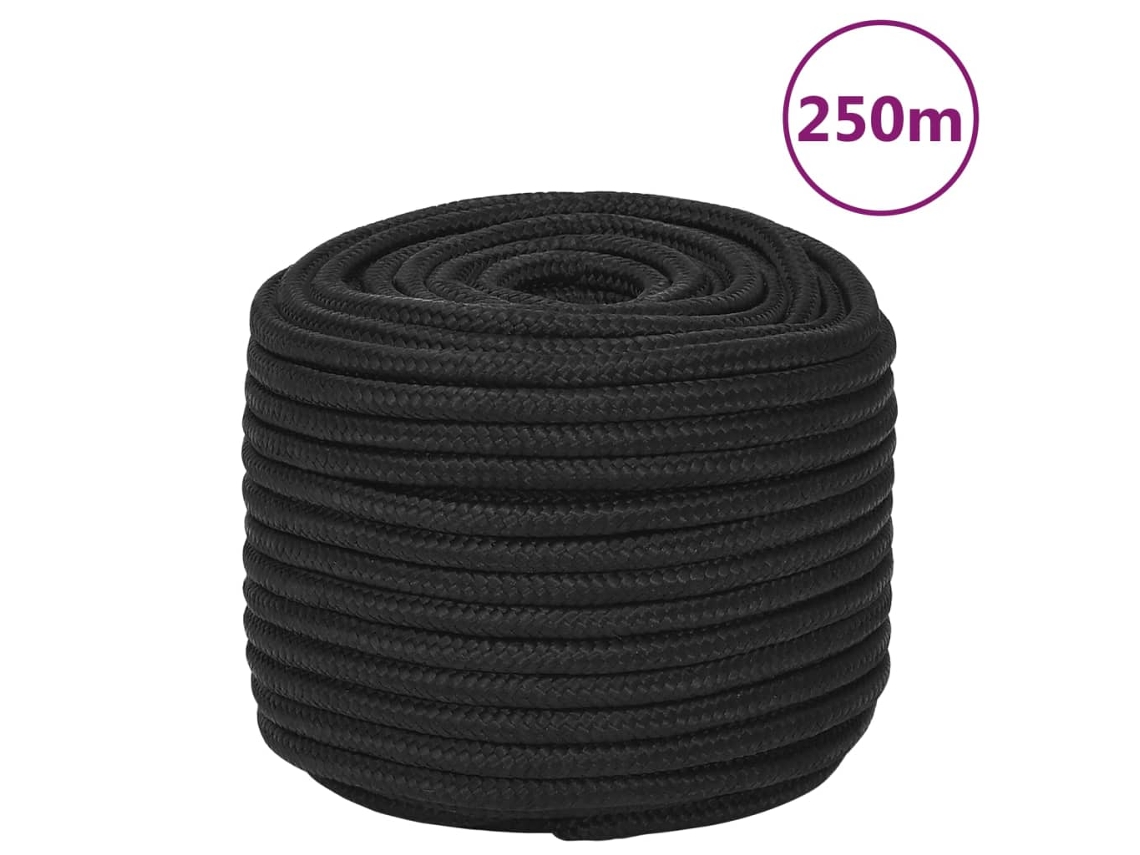 Vidaxl Corda De Barco 12 Mm 250 M Polipropileno Preto Completo