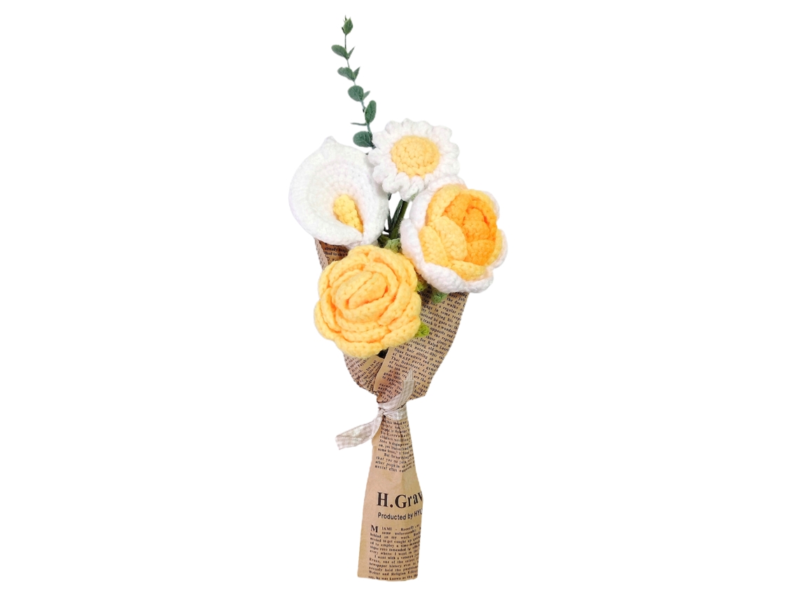 Buquê De Lã Tecido À Mão Decoração Artificial Amarela
