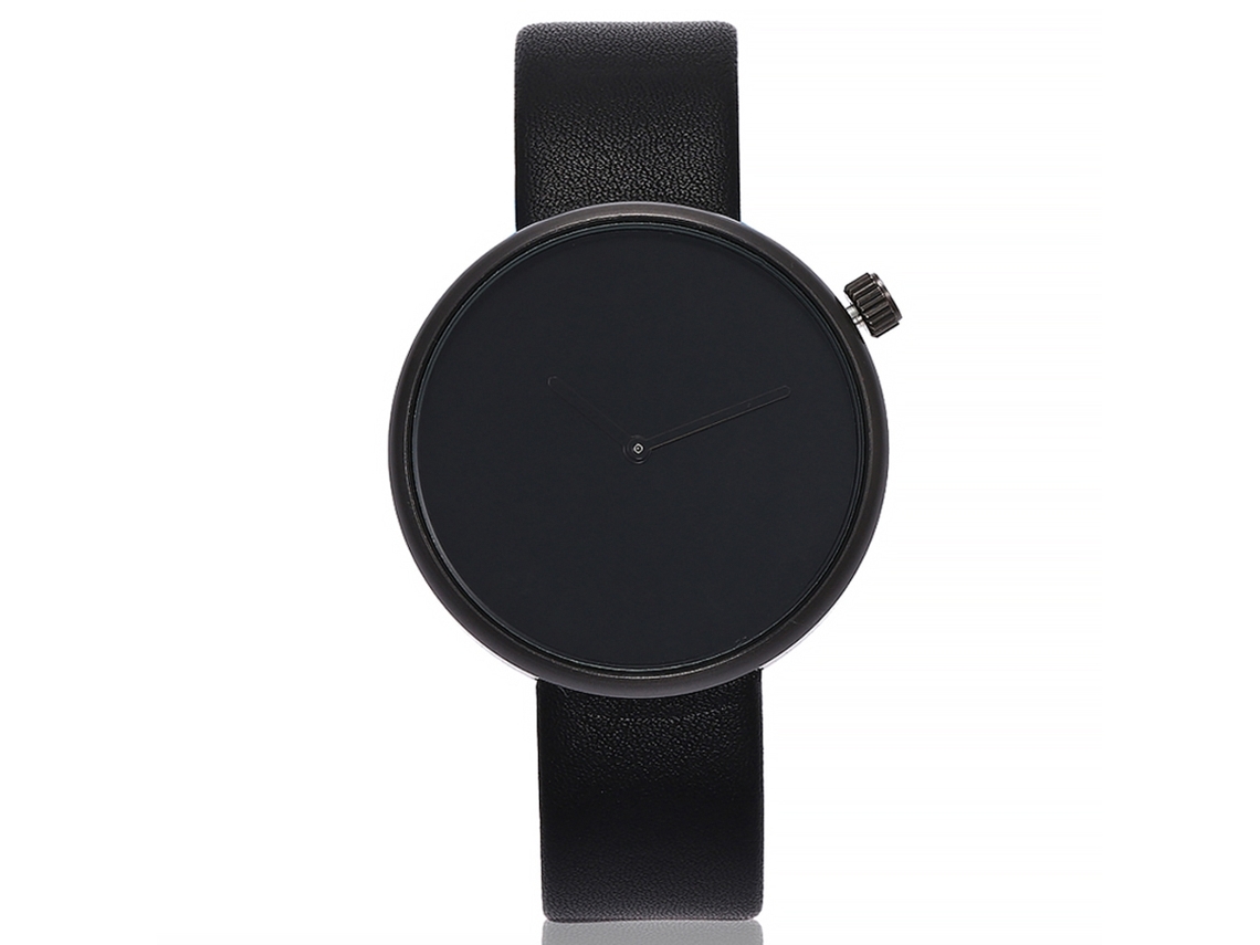 Relógio de quartzo unissex com pulseira de couro PU, mostrador preto Vansvar