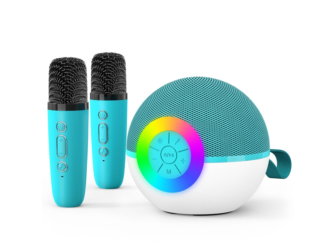 Máquina De Karaoke Portátil Bluetooth Com Microfone E Luzes Led