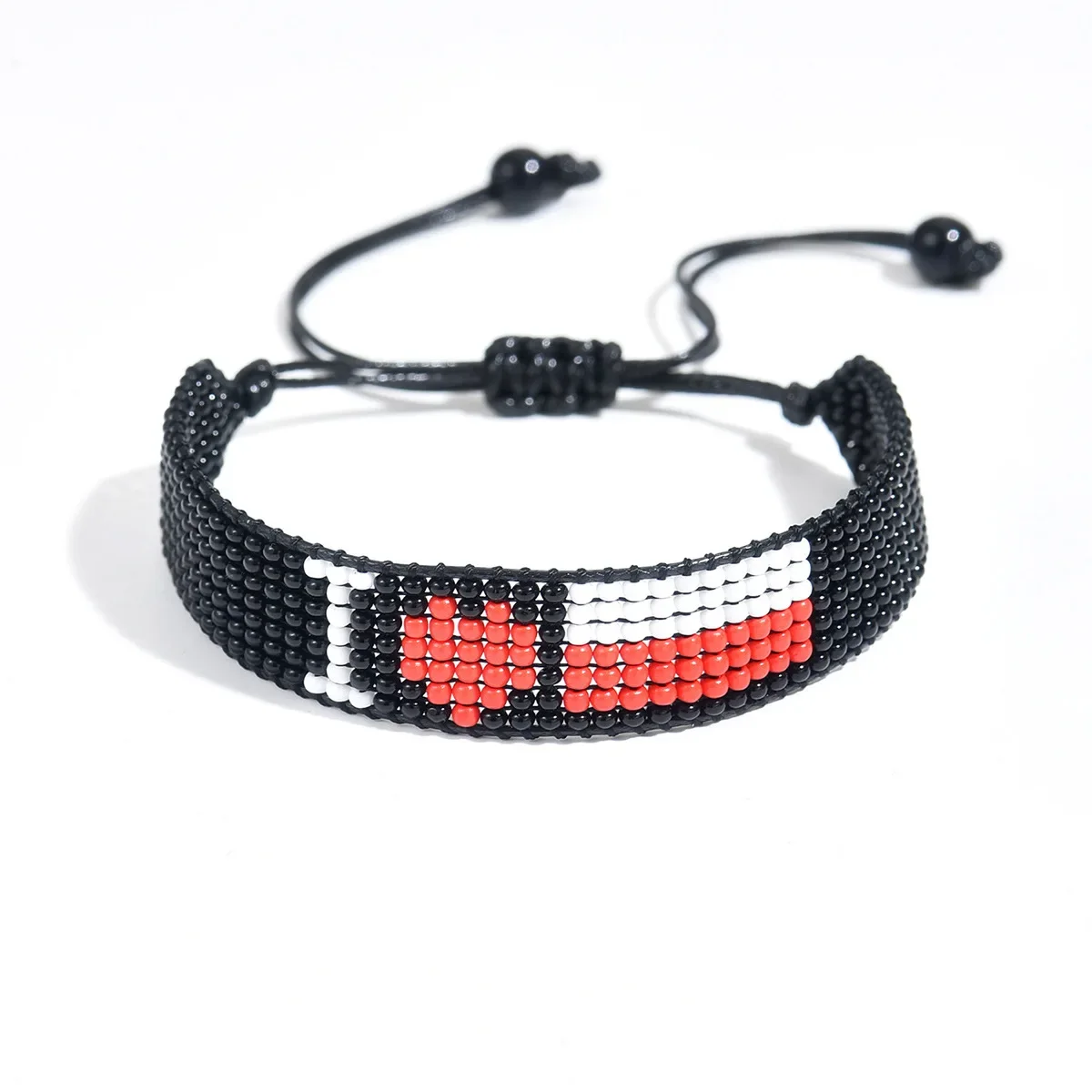 Pulseira De Miçangas Tecidas À Mão Com Design Geométrico Boêmio.