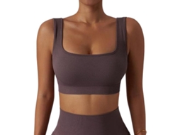 Top Ribbed Simples com Sutiã Esportivo Crop Tops para Mulheres Ideal para Atividades Diárias e Treinos Marrom