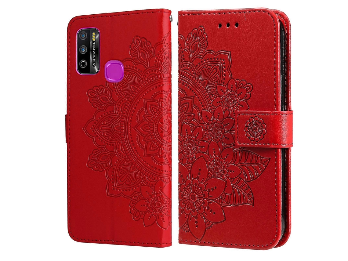 Capa De Couro Pu Com Flip Horizontal E Compartimentos Para Cartões, Carteira E Porta-retratos Para Infinix Hot 9 Play Com 7 Pétalas De Flores Em Relev