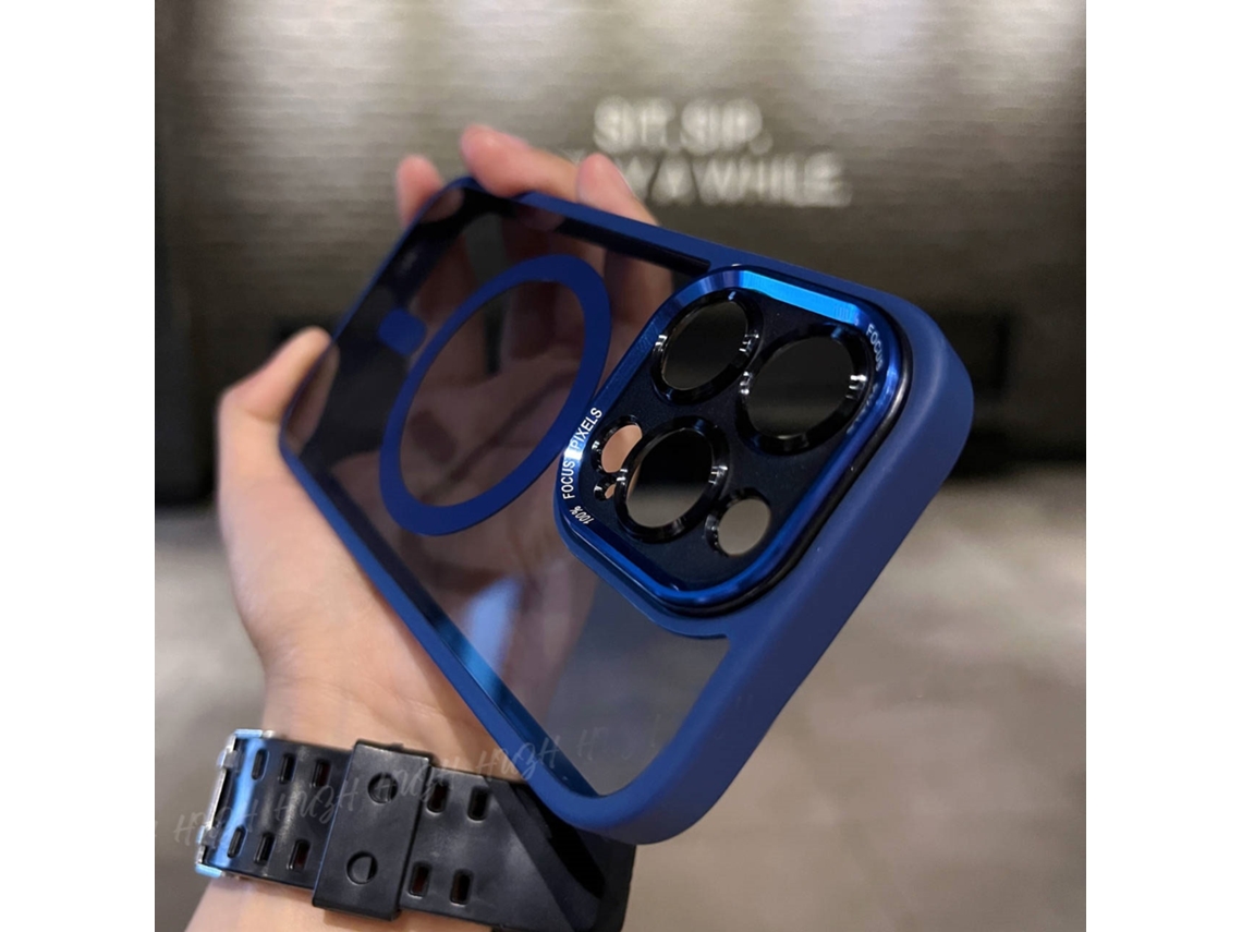 Capa Azul Escura Transparente Para Iphone 17 Pro Max (2ª Geração) Com Anel Magnético Para Lente.