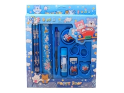 Conjunto De Utensílios Escolares Infantis Desenho Animado Azul Com Lápis, Caneta, Borracha, Tesoura E Clips Para Casa E Viagem