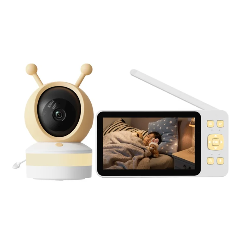 Monitor De Bebé Fwinl C9 Wifi Com Ecrã Hd De 5 Polegadas, Modo Duplo, Câmara Inteligente Tuya, Visão Noturna E Áudio Bidirecional - Branco E