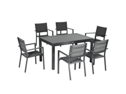 Conjunto de Jantar Jardim Alumínio Cinza com mesa extensível e 8 cadeiras empilháveis | S/MARCA