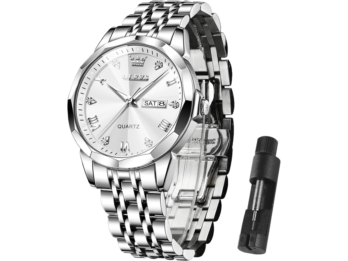 Lurelia Relógio Masculino, Movimento De Quartzo, Luminoso, Detalhes Com Strass, Aço Inoxidável, Resistente À Água 30m