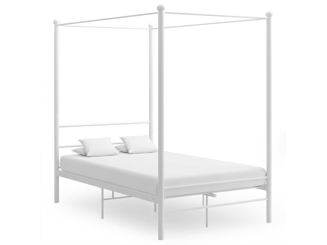 Vidaxl Estrutura De Cama Com Dossel 140x200 Cm Metal Branco