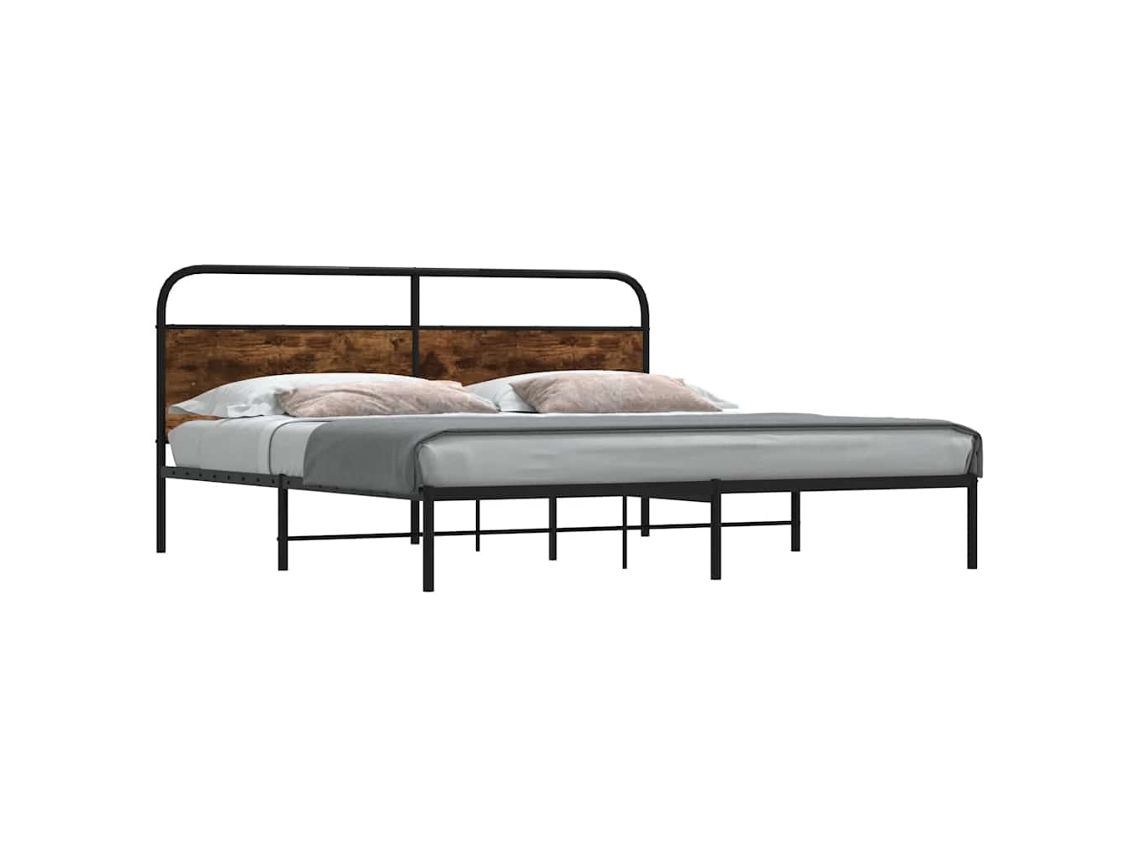 Vidaxl Estrutura De Cama Sem Colchão 193x203cm Metal Carvalho Fumado