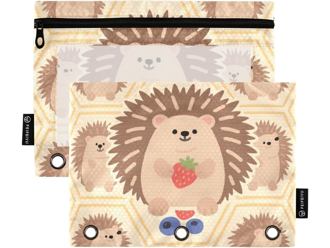 Pasta Organizadora Fofa Em Formato De Ouriço Cacheiro Desenho Animado, Com Capa Transparente, Fechamento Em Zíper E