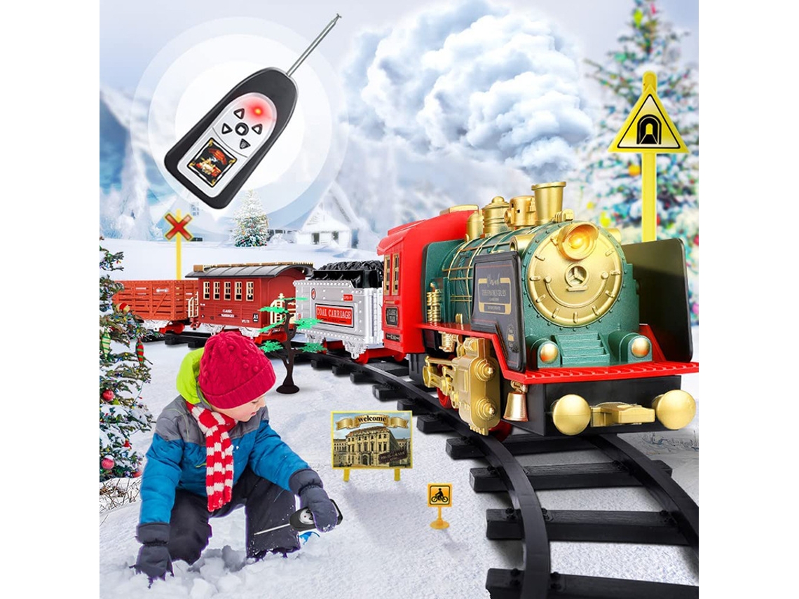 Trem Natal Brinquedo De Trilho Elétrico Com Spray De Luz E Som, Presente De Natal Cuich