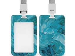 Porta Crachá Texturizado Com Efeito De Tinta A Óleo Azul, Protetor De Crachá, Capa Vertical Cordão, Estojo De