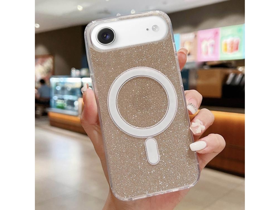 Capa Transparente Com Glitter Para Iphone Air - Acrílico - Magsafe - Dourada