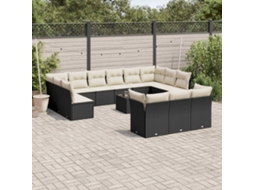 Vidaxl 14 Pcs Conjunto De Sofás P/ Jardim C/ Almofadões Vime Pe Preto