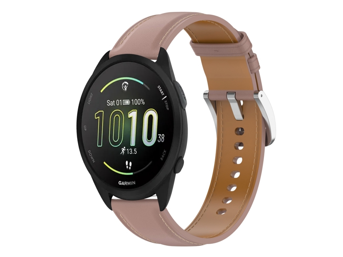 Bracelete Para Garmin Forerunner 165 (20mm) - Couro Genuíno - Fivela De Aço Inoxidável - Liberação Rápida Rosa Escuro