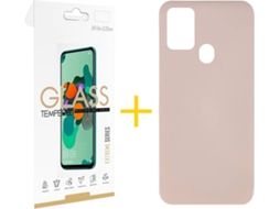 Capa e Película de Vidro Samsung Galaxy A21s SKYHE Silicone Líquido Rosa Creme
