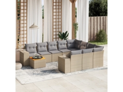 Vidaxl 11 Pcs Conjunto Sofás De Jardim C/ Almofadões Vime Pe Bege