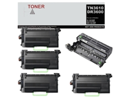 Pacote com 4 toners pretos e 1 tambor Tn3610/Dr3600 compatível com Brother Tn3610/Dr3600