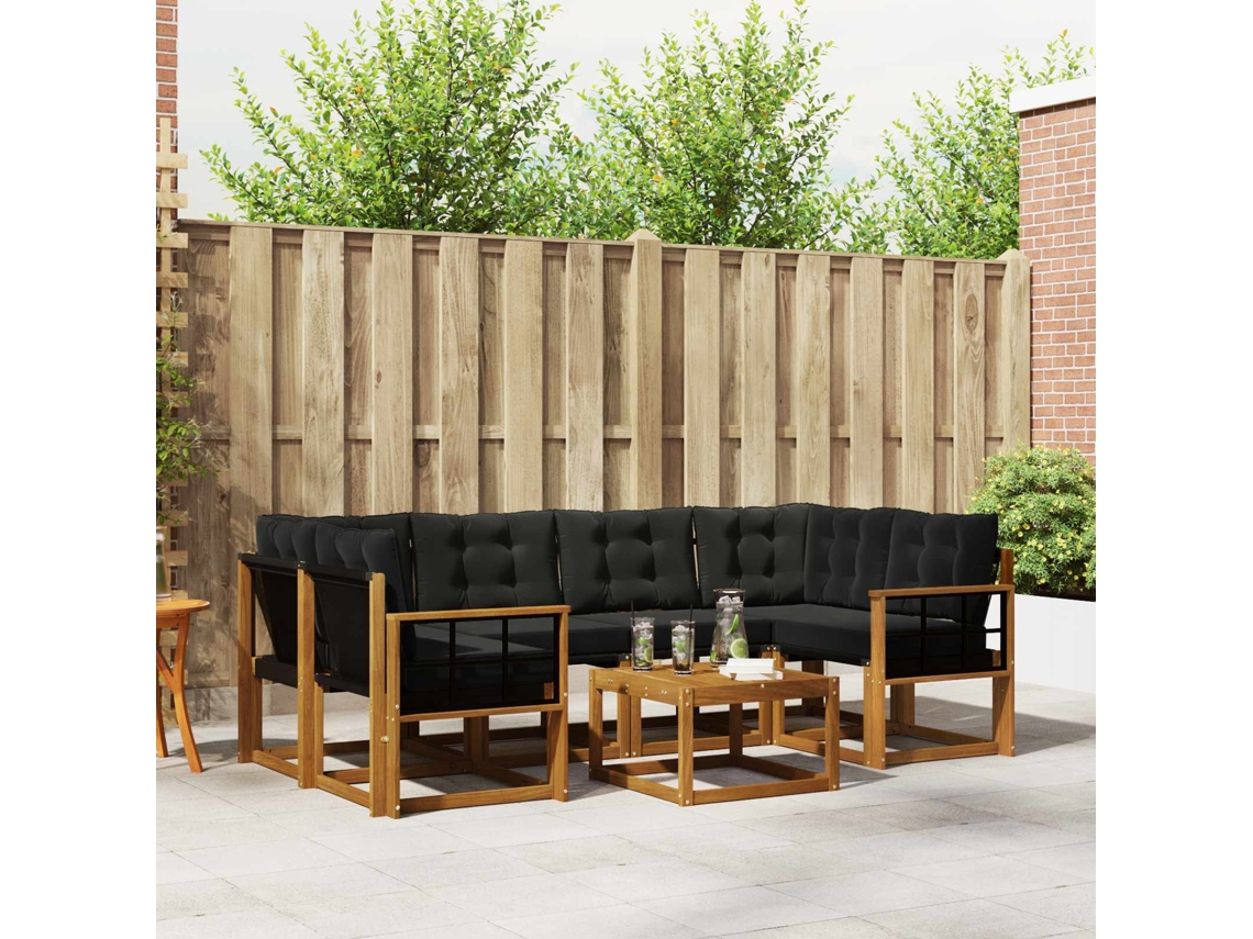Vidaxl Conjunto De Sofás Para Exterior 7 Pcs Natural E Preto