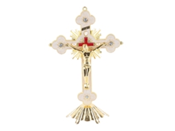 Cruz de Metal com Strass Vermelho para Casa Cristã