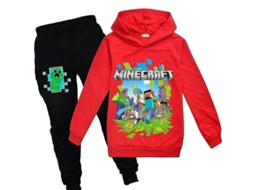 Traje Esportivo com Capuz para Crianças Minecraft, Unissex, 130 170cm, 7 16 Anos, Vermelho