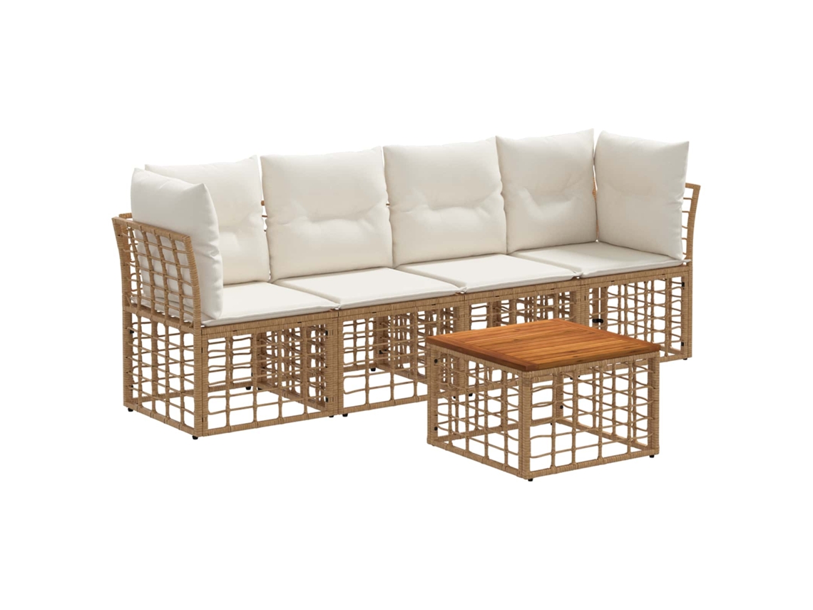 Vidaxl Conjunto de Sofás para Exterior 5 Pcs Natural e Branco Creme