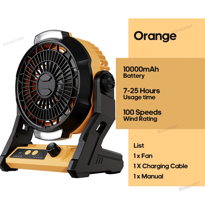Ventilador de Mesa para Camping, 10000mah, Iluminação Led MDUG