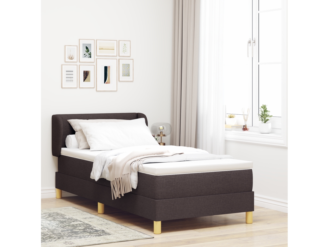 Cama Box Spring Com Colchão Em Castanho Escuro, 90x190 Cm, Tecido